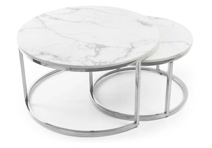 Tables gigognes design effet marbre blanc et acier | Opal