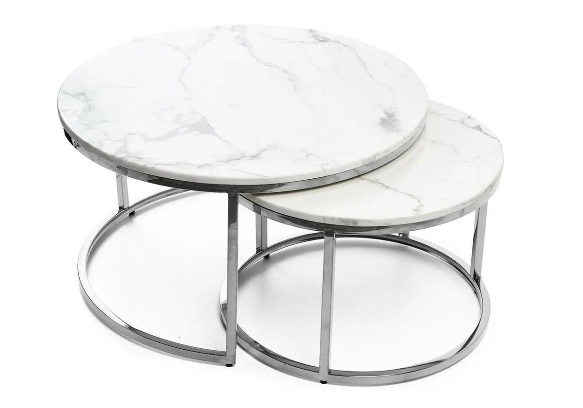 Tables gigognes design effet marbre blanc et acier | Opal