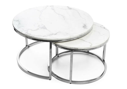 Tables gigognes design effet marbre blanc et acier | Opal