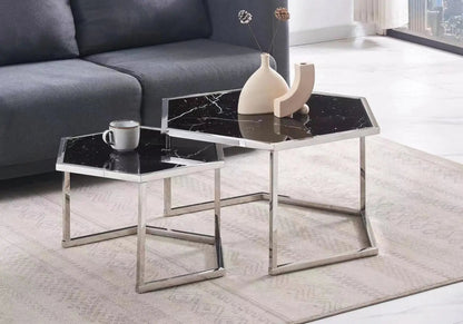 Tables gigognes octogonales effet marbre noir | Zelix