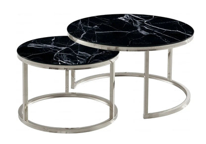 Tables gigognes verre trempé effet marbre noir | Opal