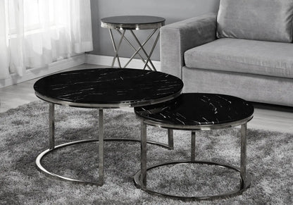 Tables gigognes verre trempé effet marbre noir | Opal