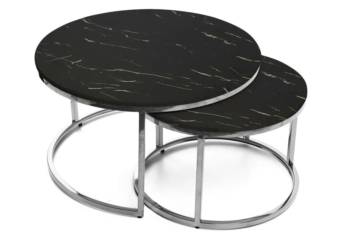 Tables gigognes verre trempé effet marbre noir | Opal