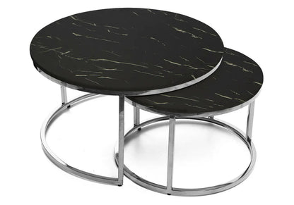 Tables gigognes verre trempé effet marbre noir | Opal