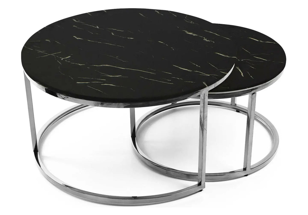 Tables gigognes verre trempé effet marbre noir | Opal