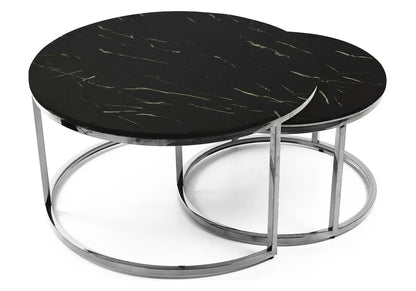 Tables gigognes verre trempé effet marbre noir | Opal