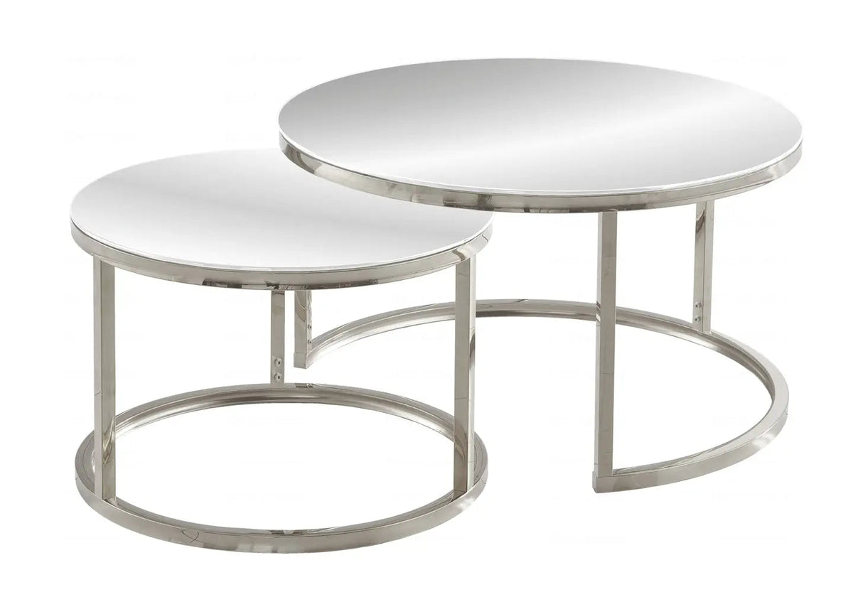 Tables gigognes miroir acier chromé pour salon | Opal