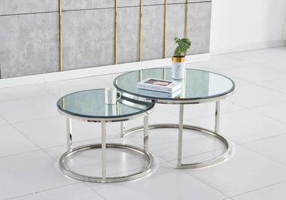 Tables gigognes miroir acier chromé pour salon | Opal