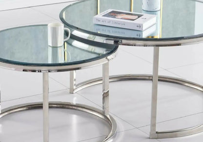 Tables gigognes miroir acier chromé pour salon | Opal