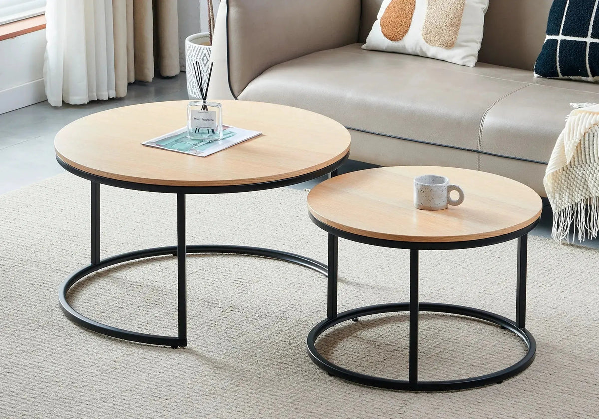 Tables gigognes bois de chêne et métal noir | Opal