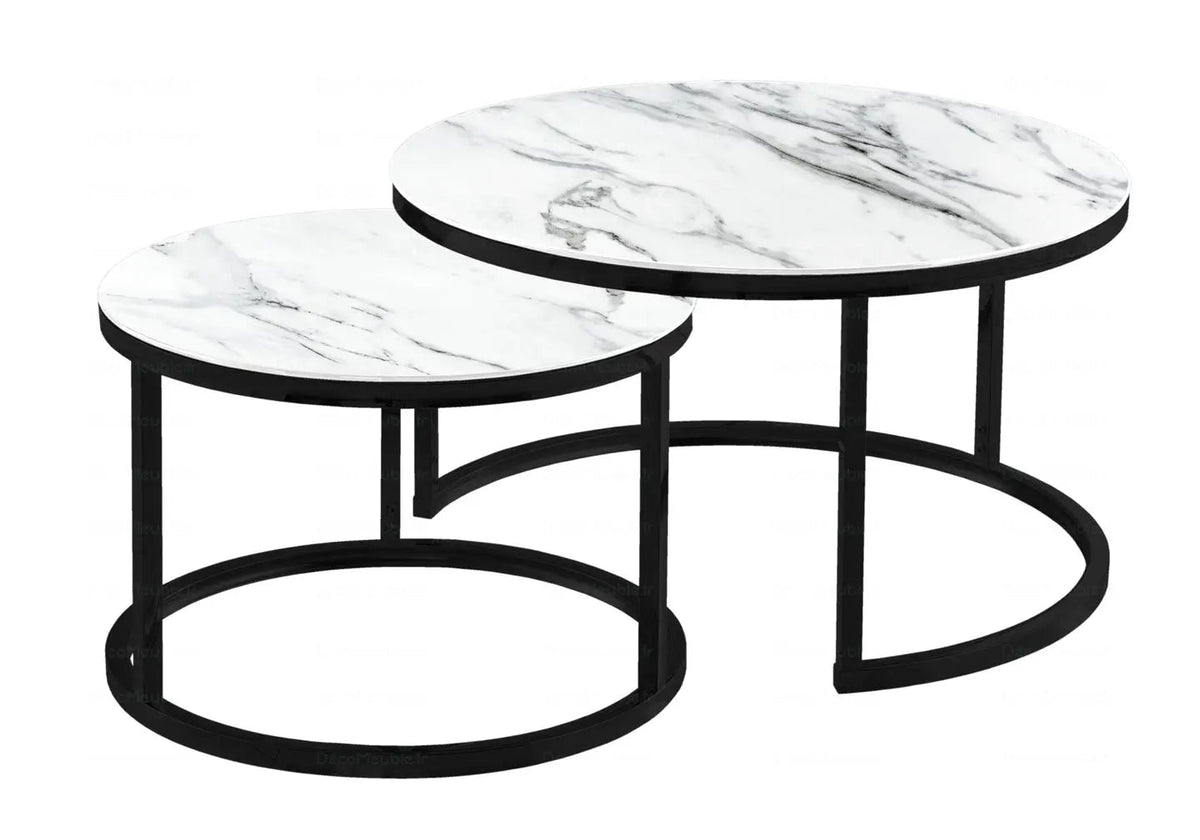 Tables basses gigognes noires et marbre blanc | Opal