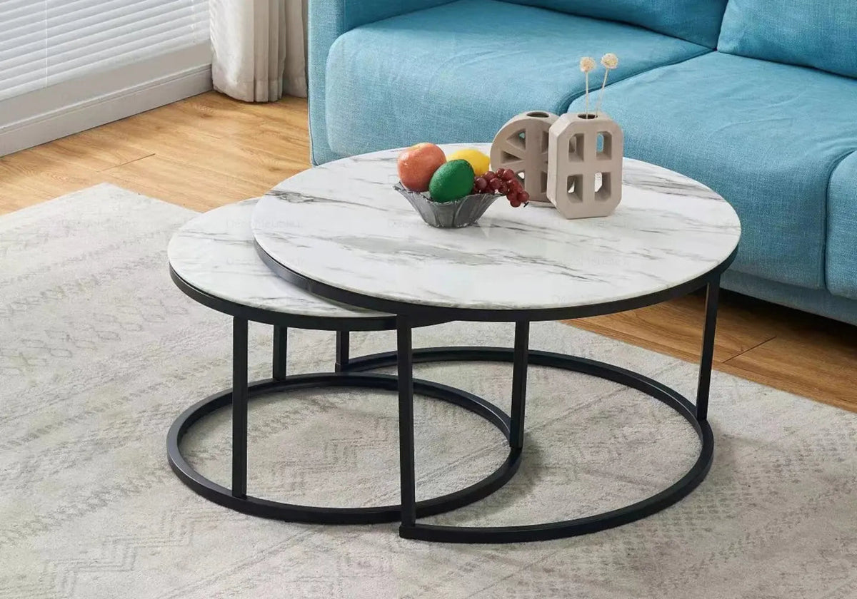 Tables basses gigognes noires et marbre blanc | Opal