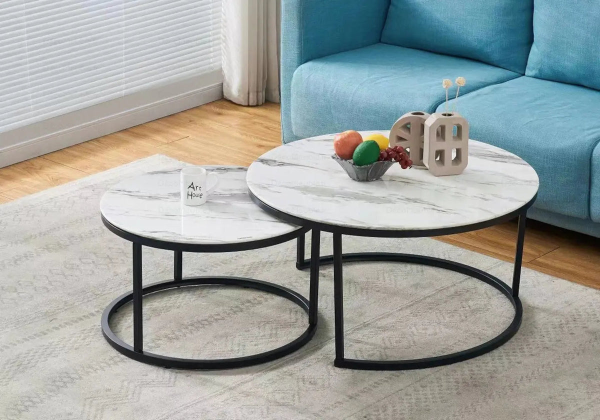 Tables basses gigognes noires et marbre blanc | Opal