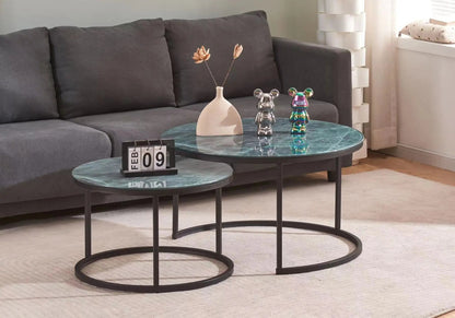 Tables gigognes noires et marbre gris pour salon | Opal