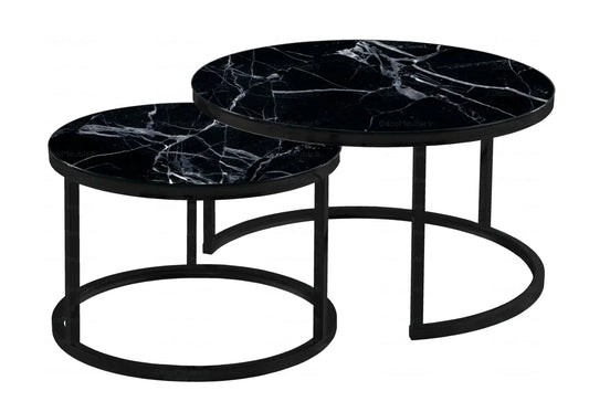 Tables gigognes rondes noires effet marbre noir | Opal