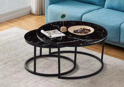 Tables gigognes rondes noires effet marbre noir | Opal