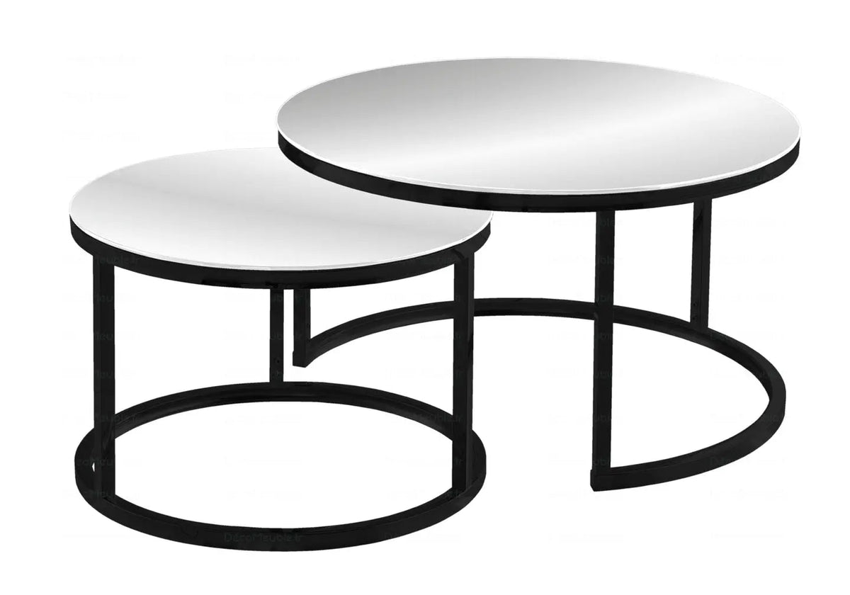 Tables gigognes rondes noires effet miroir de salon | Opal