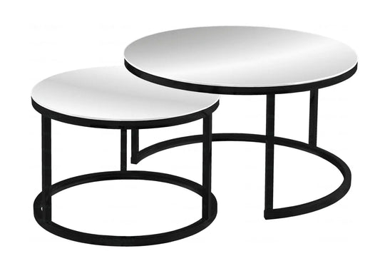 Tables gigognes rondes noires effet miroir de salon | Opal