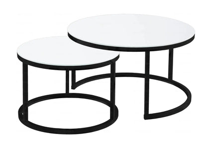 Tables gigognes de salon noires verre blanc | Opal