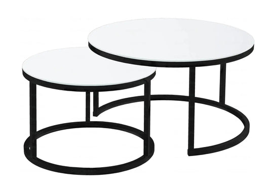 Tables gigognes de salon noires verre blanc | Opal