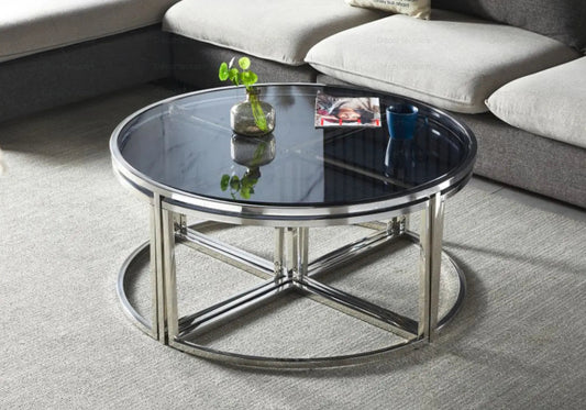 Tables gigognes rondes design noir et verre fumé | Onyx