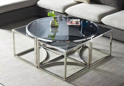 Tables gigognes rondes design noir et verre fumé | Onyx