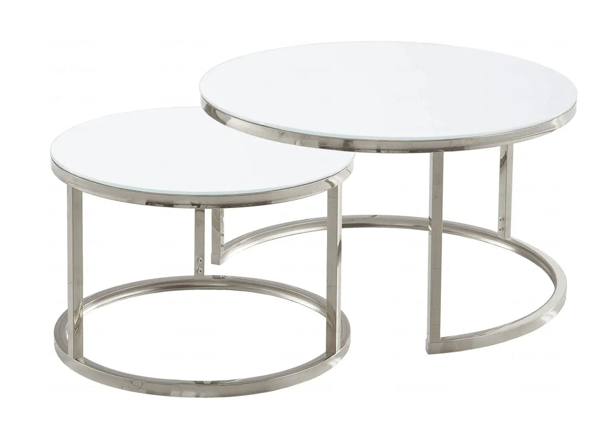 Tables gigognes verre trempé blanc et acier | Opal