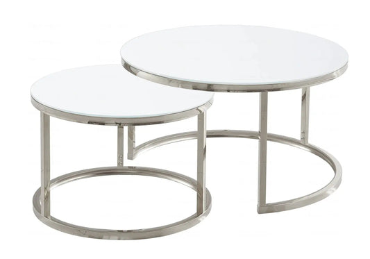 Tables gigognes verre trempé blanc et acier | Opal