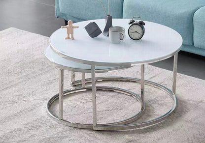 Tables gigognes verre trempé blanc et acier | Opal