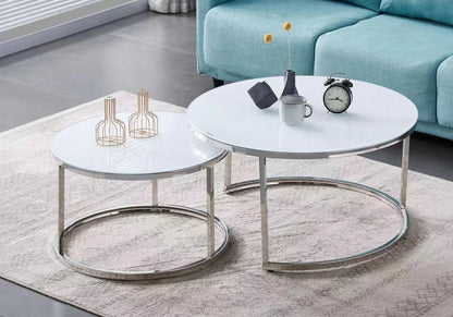 Tables gigognes verre trempé blanc et acier | Opal