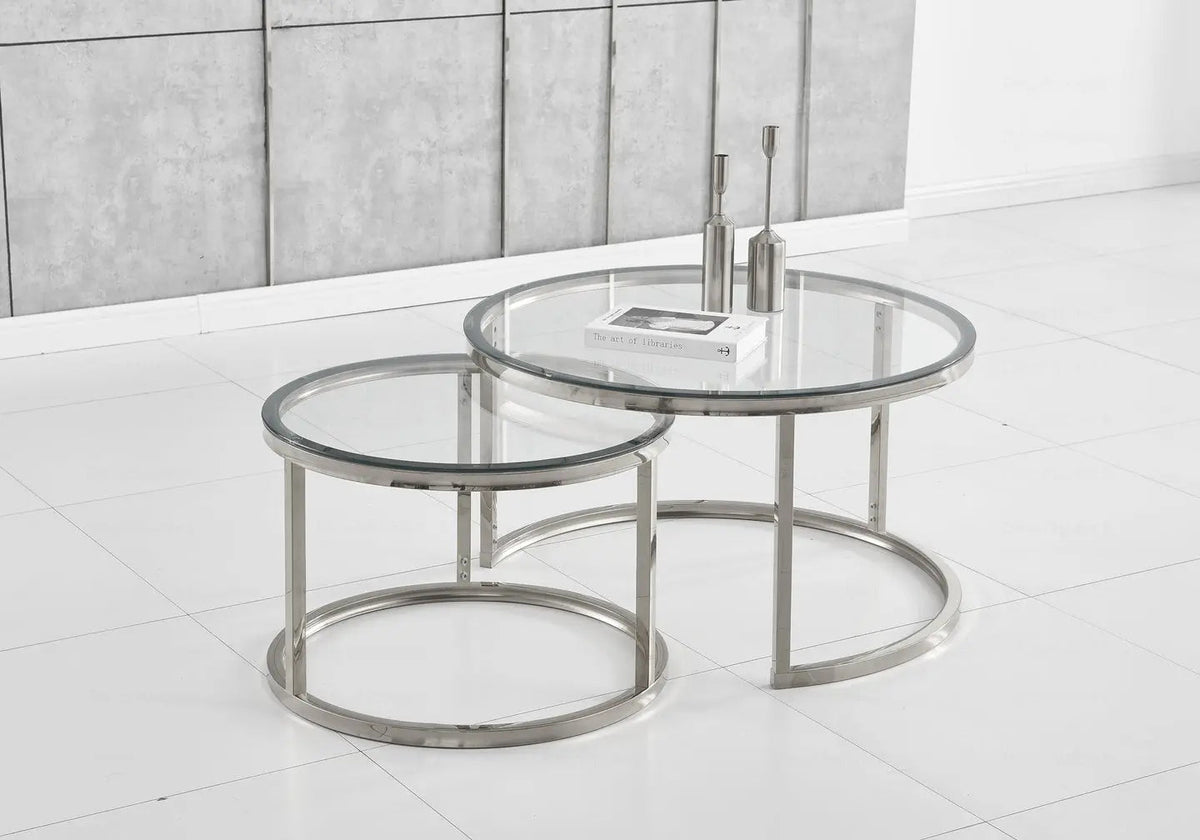 Duo de tables gigognes verre trempé pour salon | Opal
