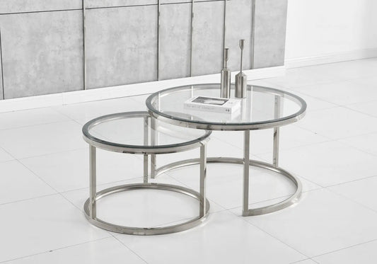 Duo de tables gigognes verre trempé pour salon | Opal