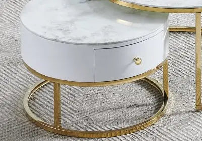 Tables basses gigognes marbre beige et dorées | Opal