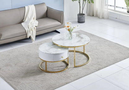 Tables basses gigognes marbre beige et dorées | Opal