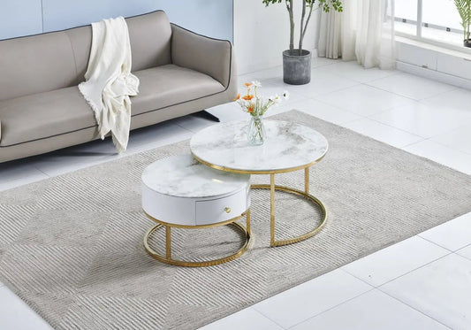 Tables basses gigognes marbre beige et dorées | Opal