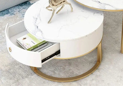 Tables gigognes rondes marbre blanc et dorées | Opal