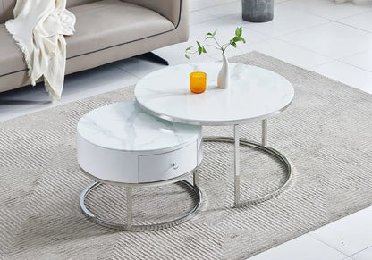Tables rondes gigognes marbre blanc pour salon | Opal