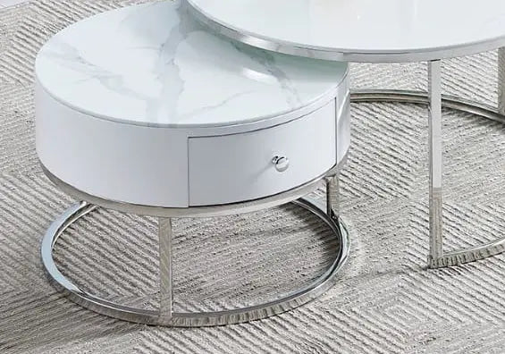 Tables rondes gigognes marbre blanc pour salon | Opal