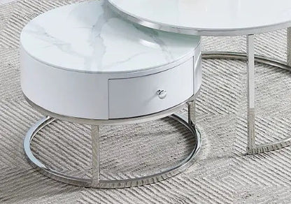 Tables rondes gigognes marbre blanc pour salon | Opal