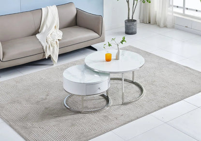 Tables rondes gigognes marbre blanc pour salon | Opal