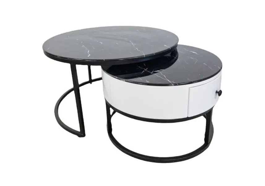 Tables rondes gigognes noires marbre noir | Opal