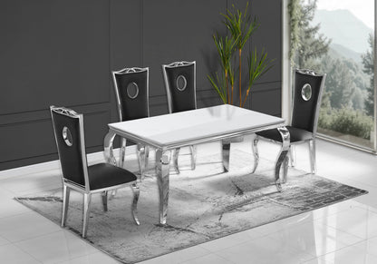 Ensemble table verre blanc et 4 chaises argent | Halo