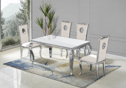 Ensemble table verre blanc et 4 chaises argent | Halo