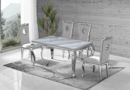 Ensemble table verre blanc et 4 chaises argent | Halo