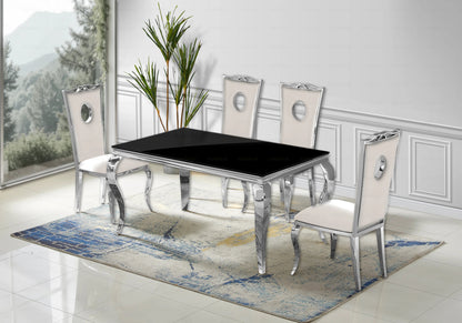 Ensemble table verre noir et 4 chaises argent | Halo