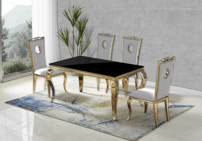 Ensemble table verre noir et 4 chaises dorées | Halo