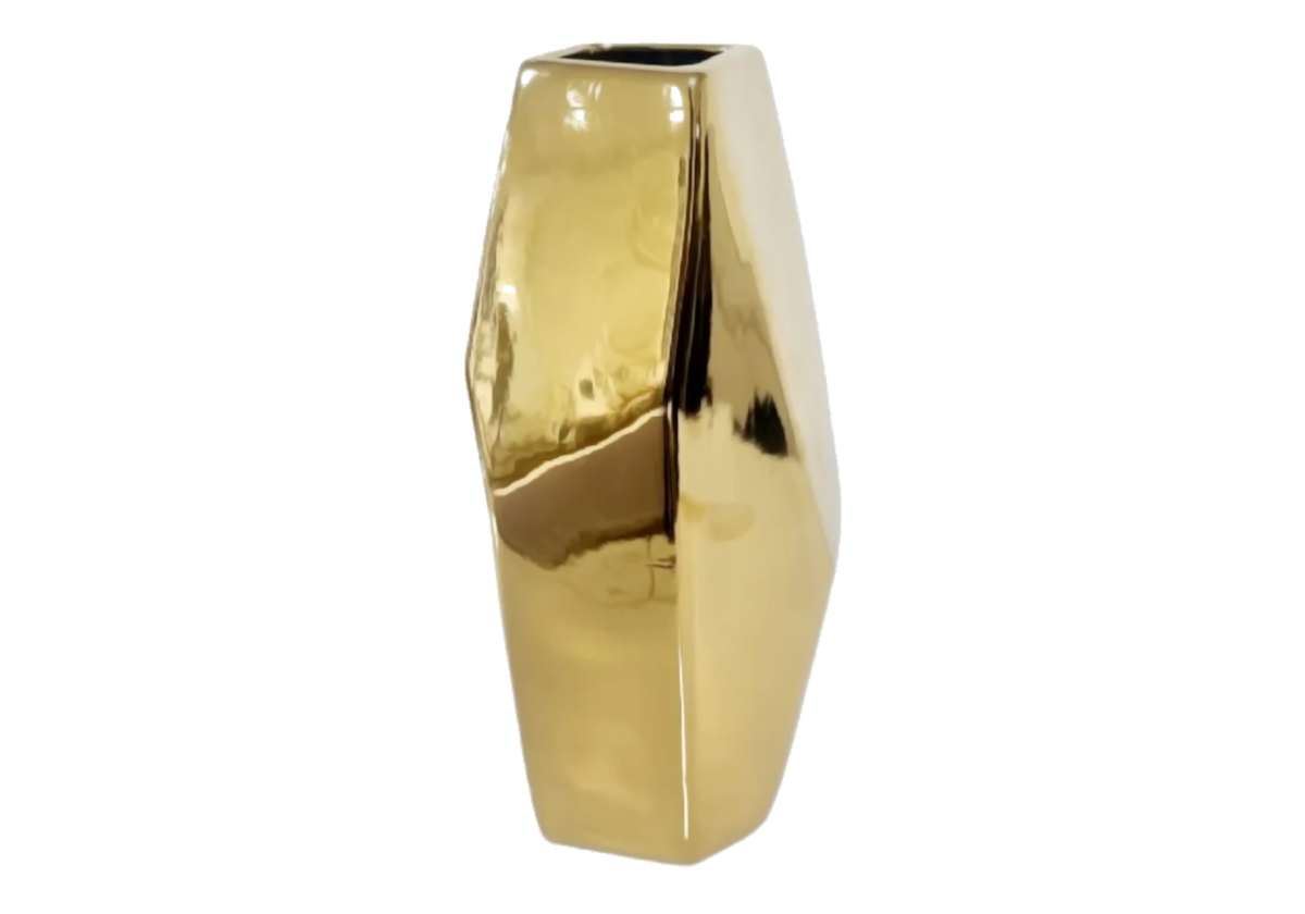 Vase sculptural doré asymétrique effet miroir | Veltis