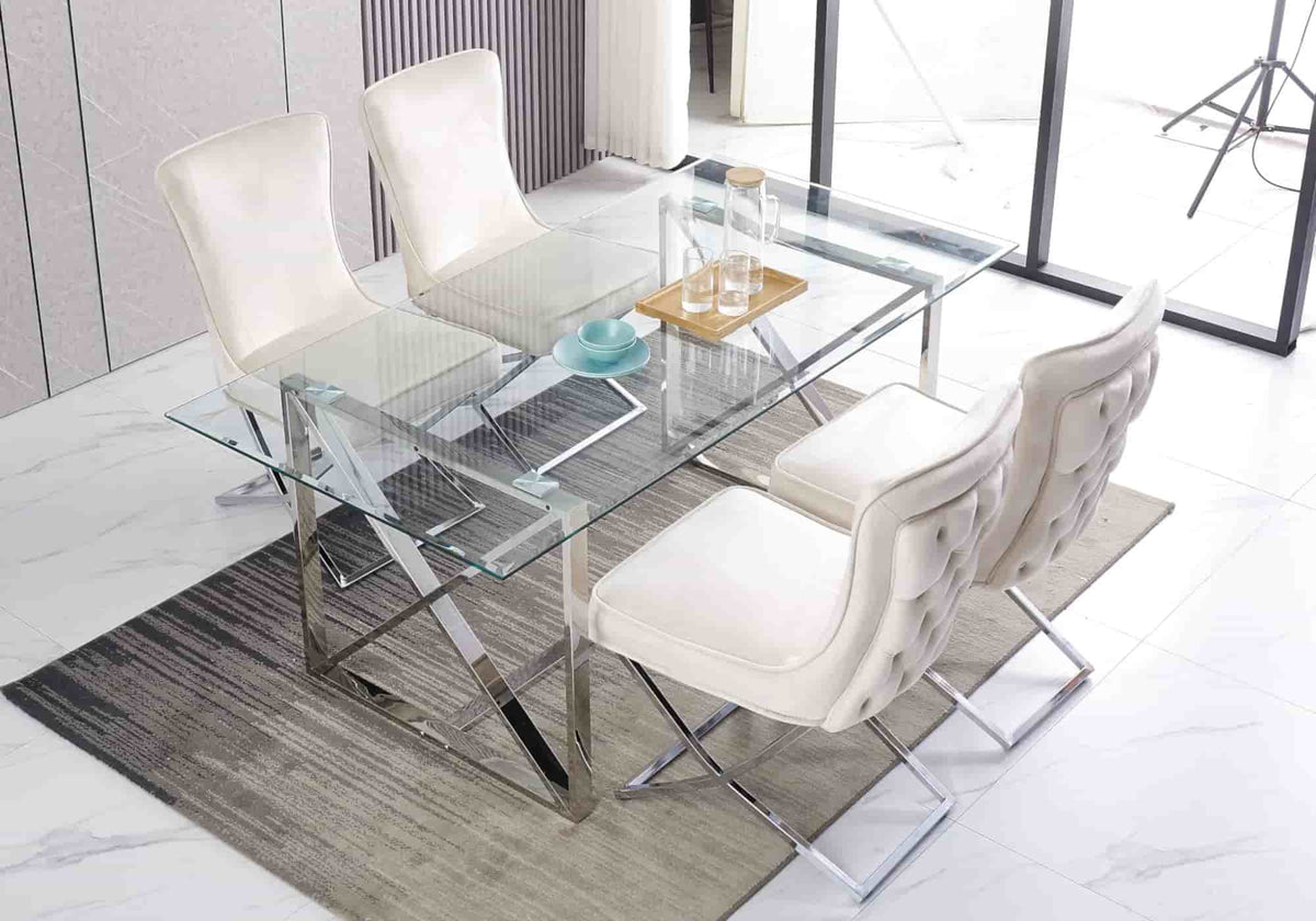 Lot de 2 chaises capitonnées velours écru | Korva