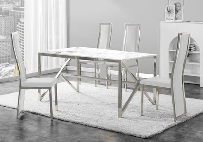 Lot de 6 chaises argentées simili blanc moderne | Kora