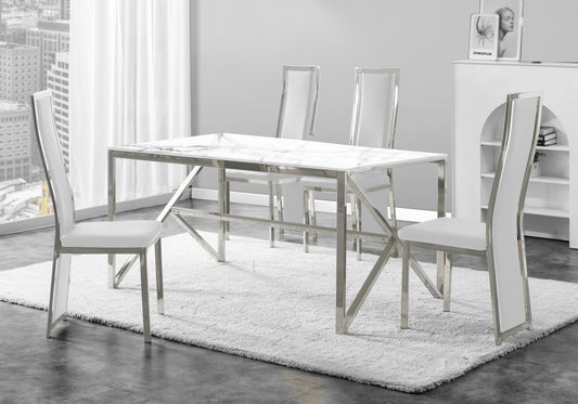 Lot de 6 chaises argentées simili blanc moderne | Kora